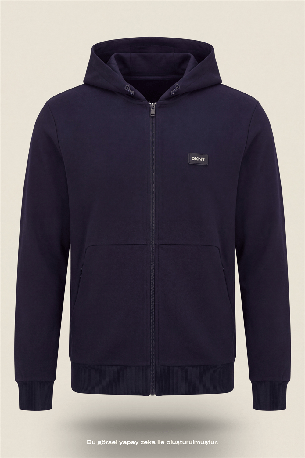 DKNY Logo Patch Hoodie Erkek Kapüşonlu Sweatshirt Lacivert
