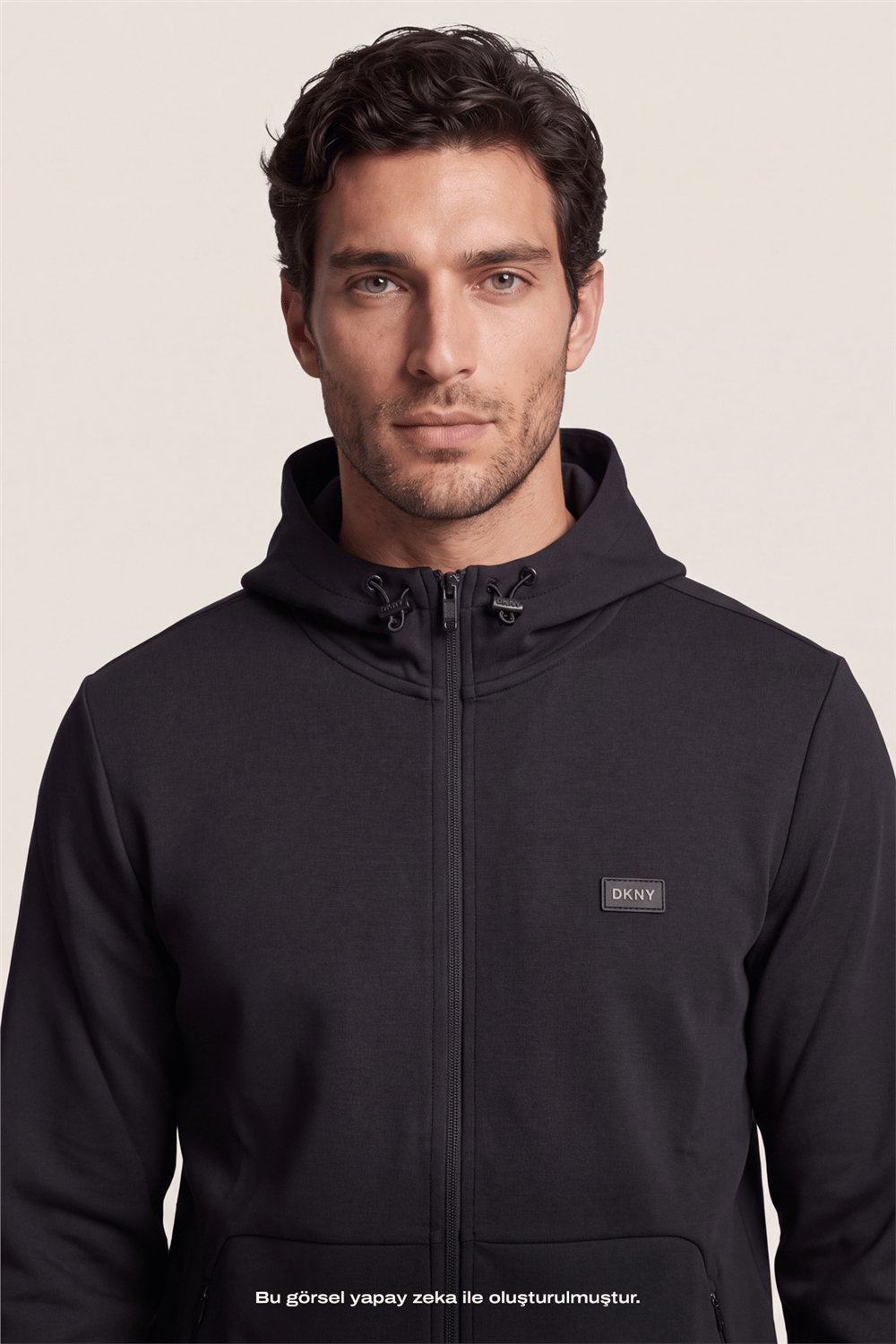 DKNY Logo Patch Hoodie Erkek Kapüşonlu Sweatshirt Siyah