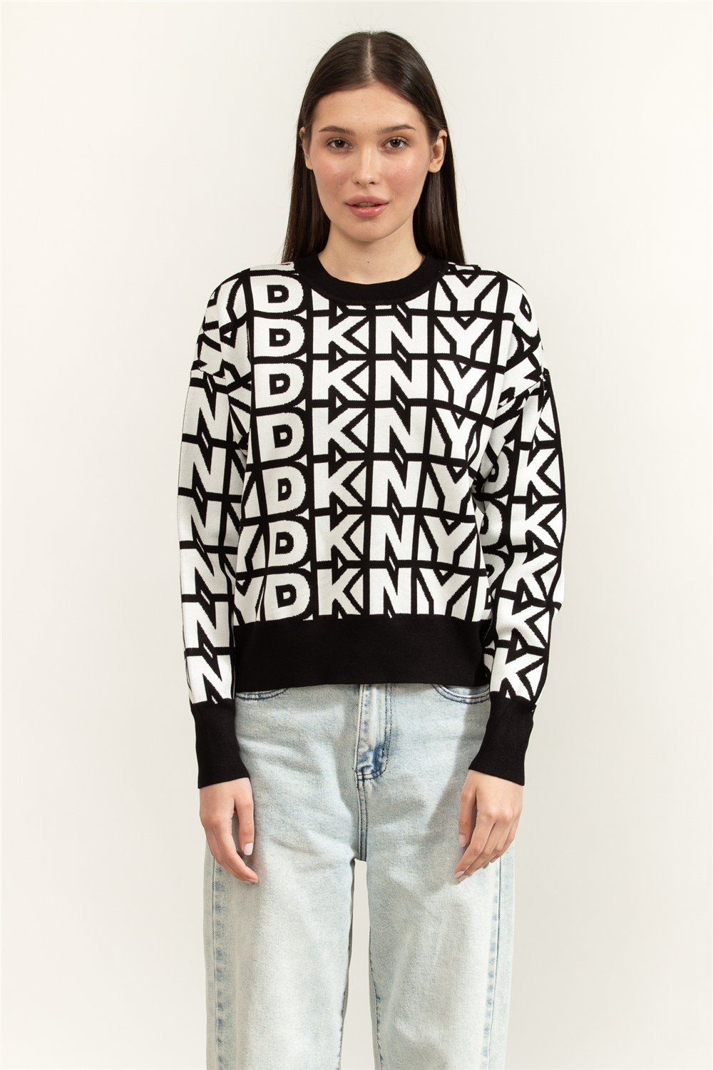 DKNY L/S Repeat Logo Pull Kadın Triko