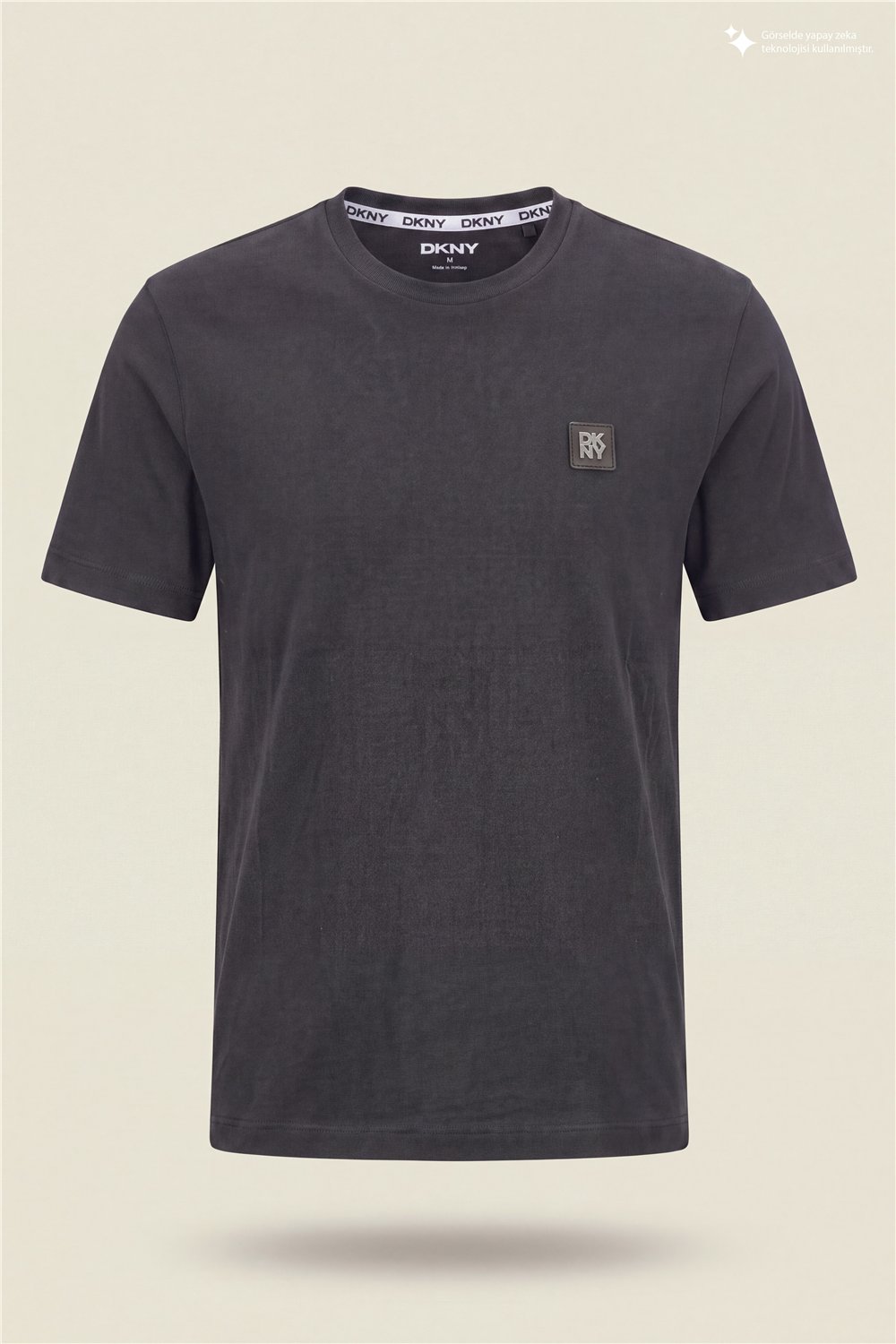 DKNY Metal Logo Tee Erkek Bisiklet Yaka T-Shirt Siyah