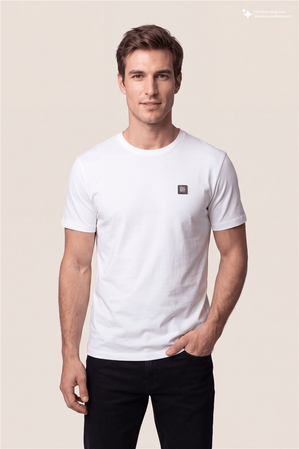 DKNY Metal Logo Tee Erkek Bisiklet Yaka T-Shirt Beyaz