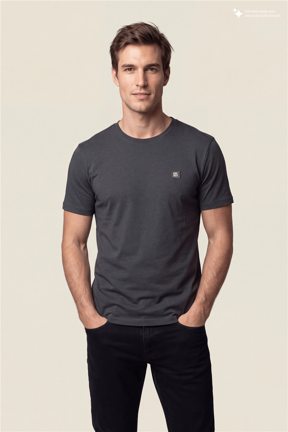 DKNY Metal Logo Tee Erkek Bisiklet Yaka T-Shirt Siyah