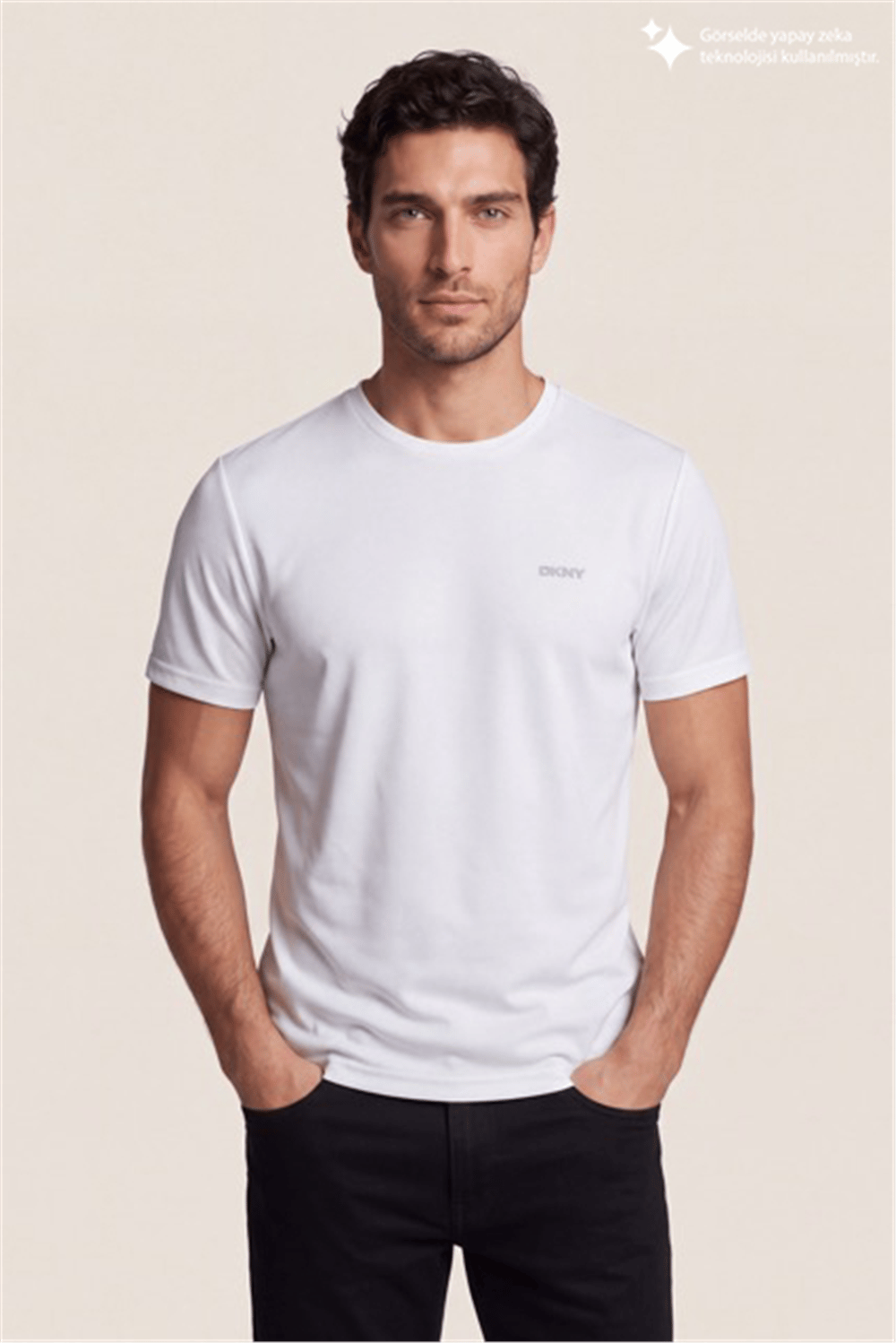 DKNY Minimal Logo Tee Erkek Bisiklet Yaka T-Shirt Beyaz