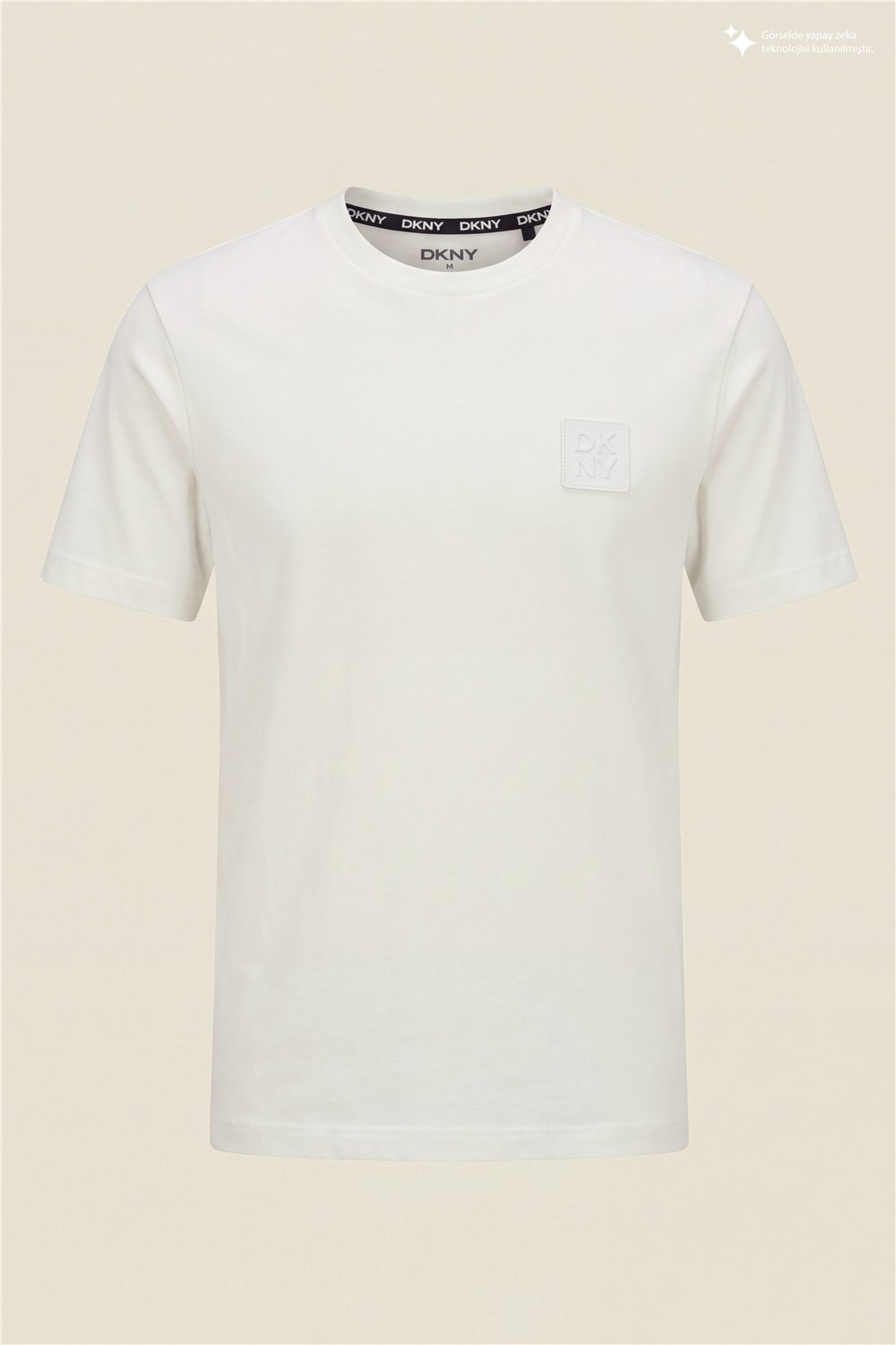 DKNY Patch Logo Tee Erkek Bisiklet Yaka T-Shirt Beyaz