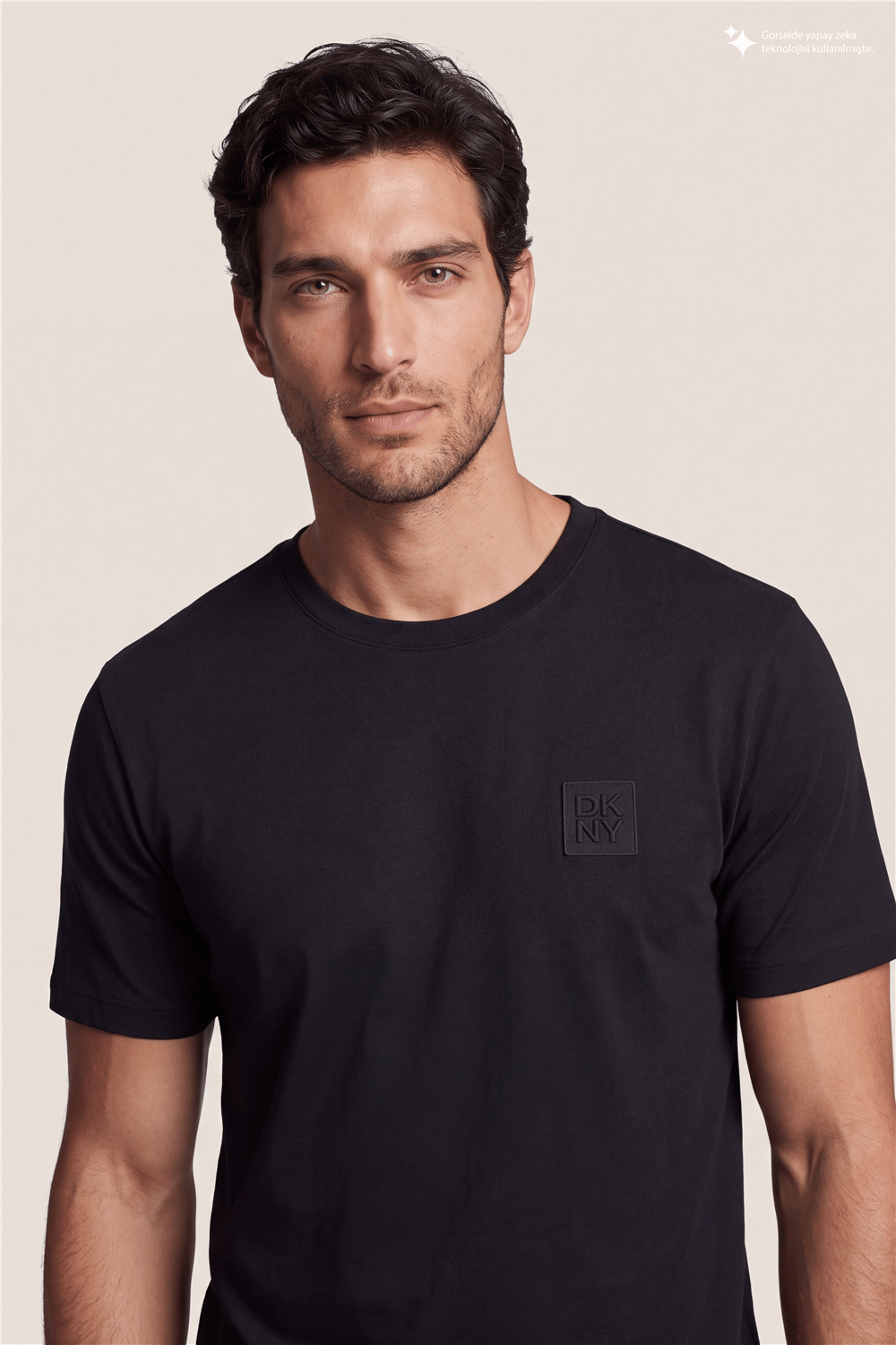 DKNY Patch Logo Tee Erkek Bisiklet Yaka T-Shirt Siyah