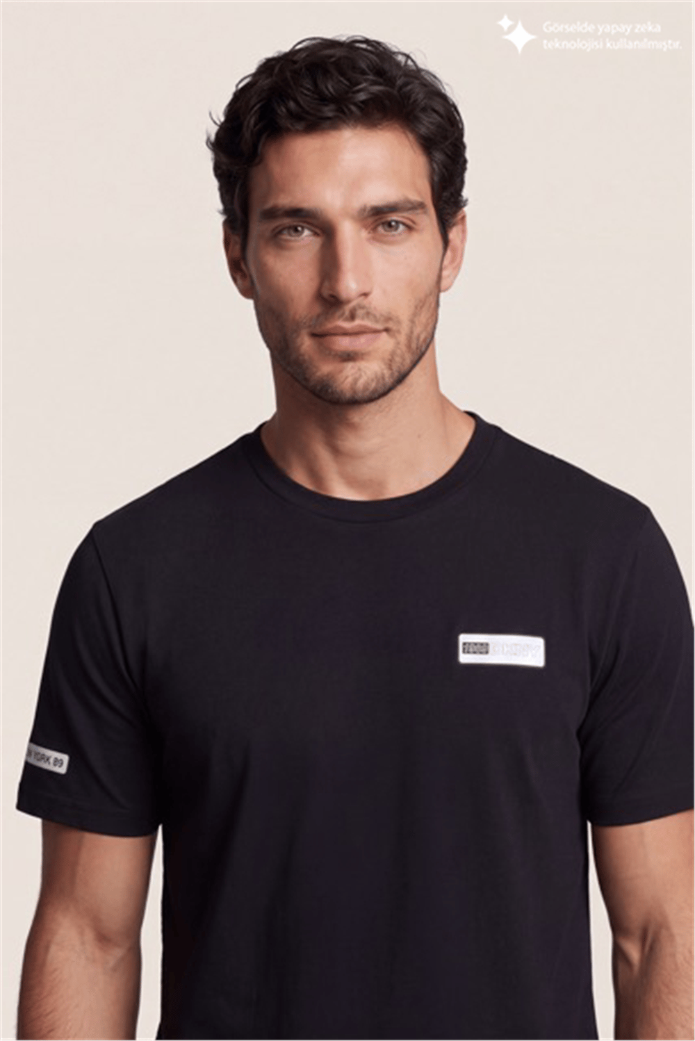 DKNY PU Logo Tee Erkek Bisiklet Yaka T-Shirt Siyah