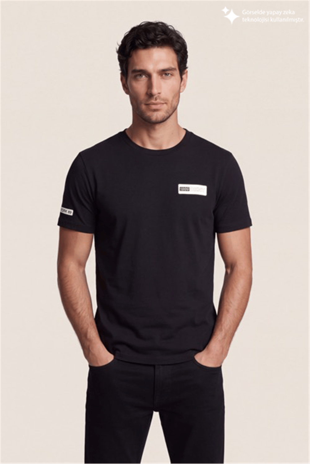 DKNY PU Logo Tee Erkek Bisiklet Yaka T-Shirt Siyah