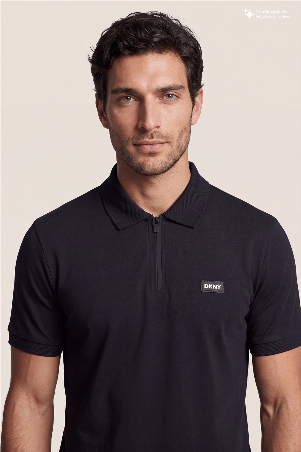 DKNY Quarter Zip Polo Erkek Polo Yaka T-Shirt Siyah