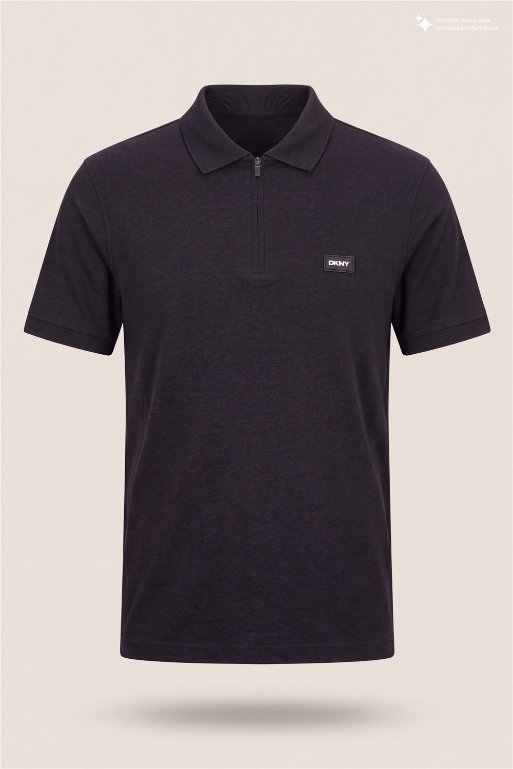 DKNY Quarter Zip Polo Erkek Polo Yaka T-Shirt Siyah
