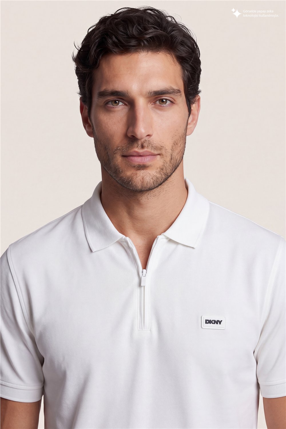 DKNY Quarter Zip Polo Erkek Polo Yaka T-Shirt Beyaz