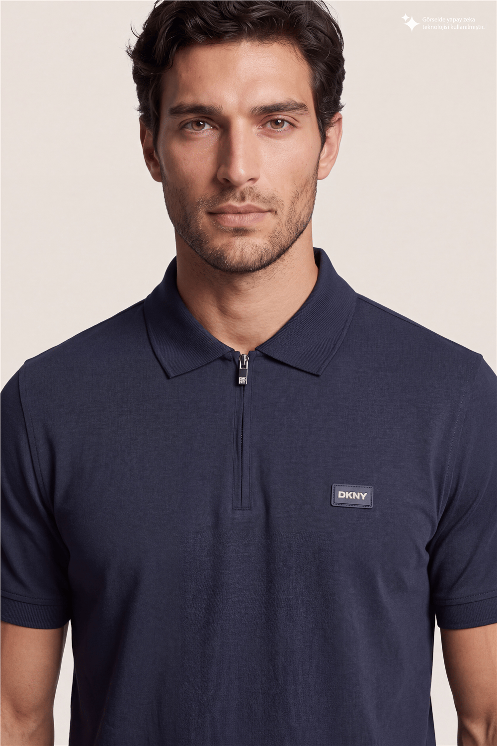 DKNY Quarter Zip Polo Erkek Polo Yaka T-Shirt Lacivert