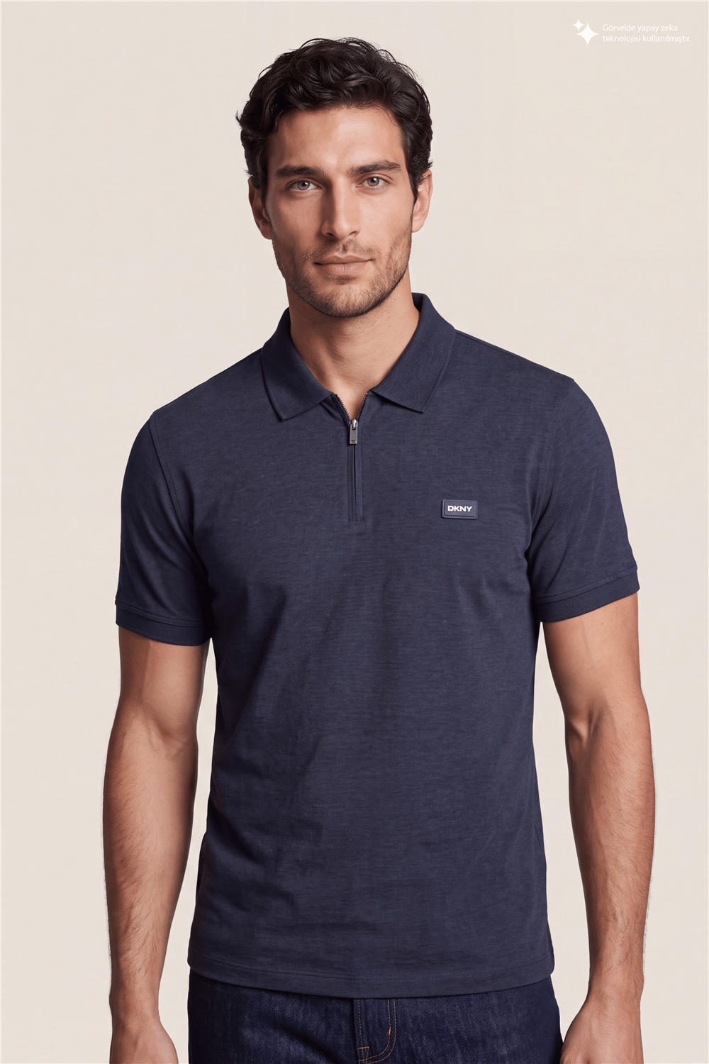 DKNY Quarter Zip Polo Erkek Polo Yaka T-Shirt Lacivert