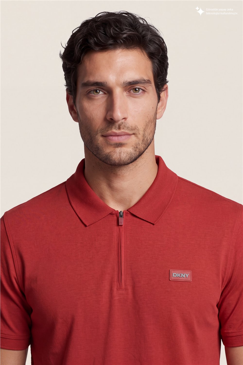 DKNY Quarter Zip Polo Erkek Polo Yaka T-Shirt Kiremit