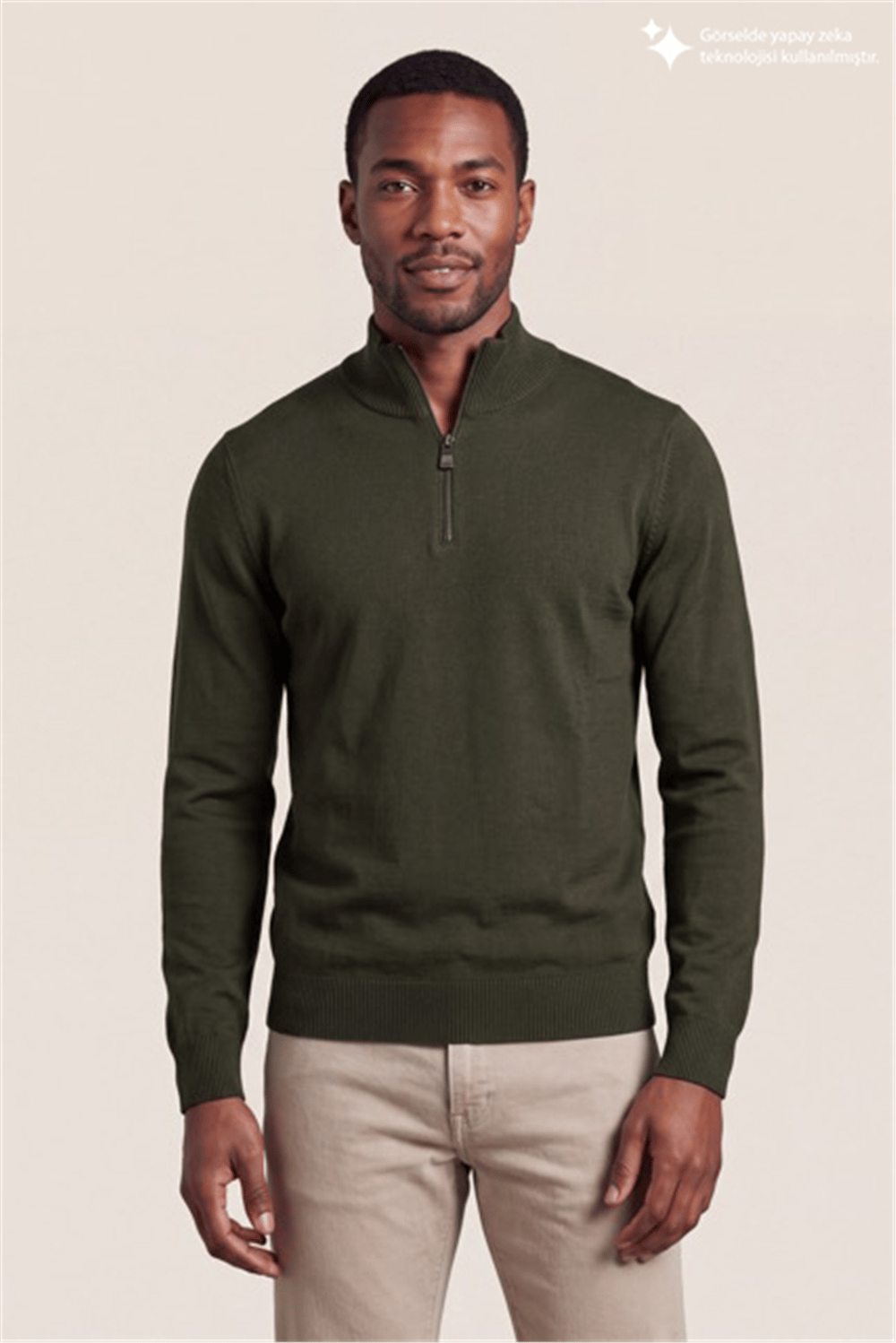 DKNY Quarter-Zip Ribbed Knit Sweater Erkek Triko