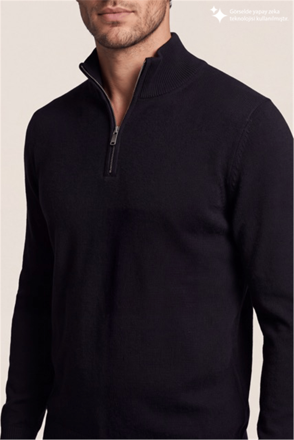 DKNY Quarter-Zip Ribbed Knit Sweater Erkek Triko Siyah
