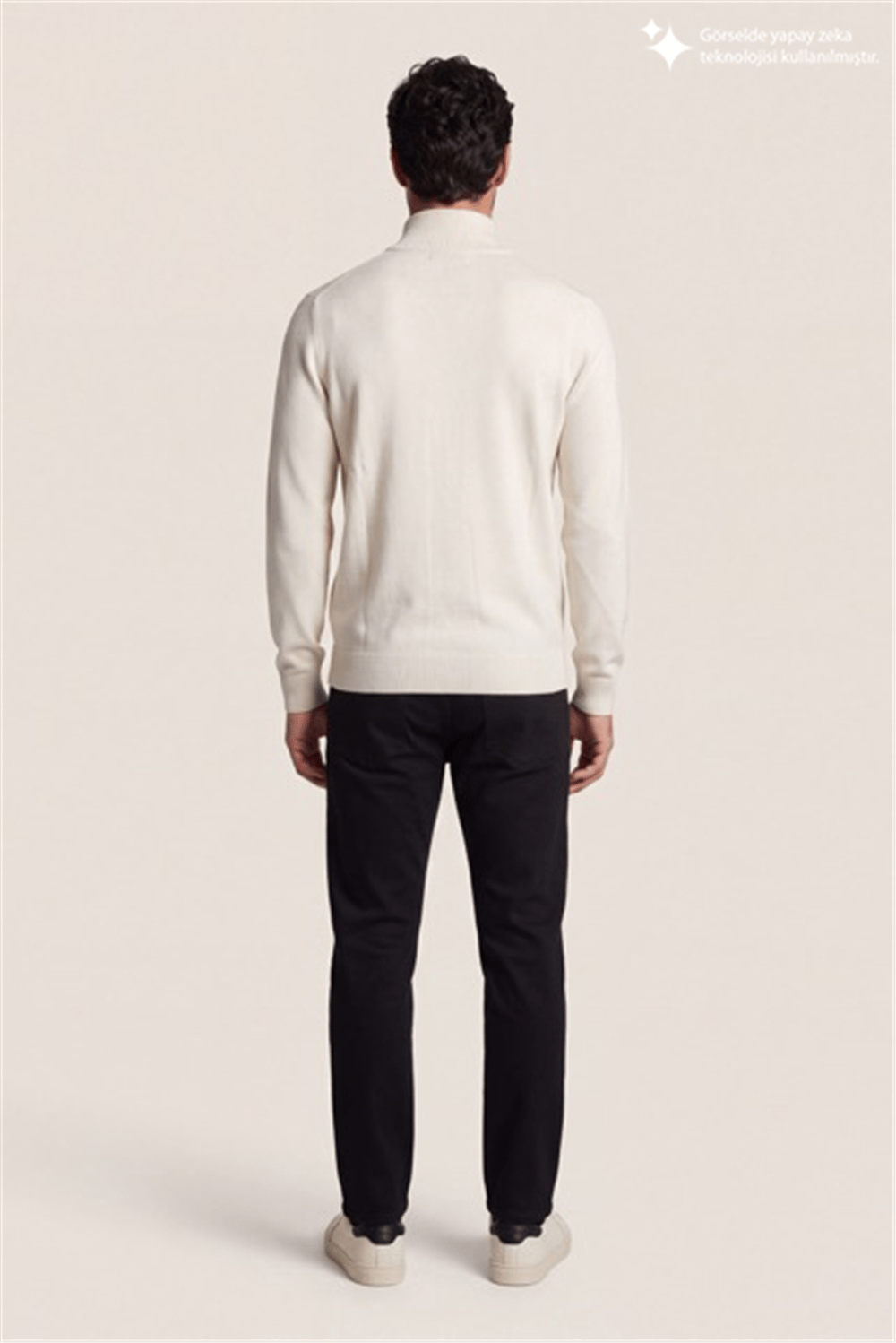 DKNY Quarter-Zip Ribbed Knit Sweater Erkek Triko Beyaz