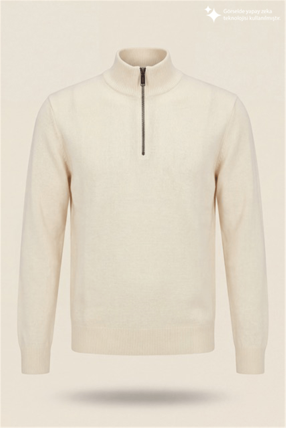 DKNY Quarter-Zip Ribbed Knit Sweater Erkek Triko Beyaz