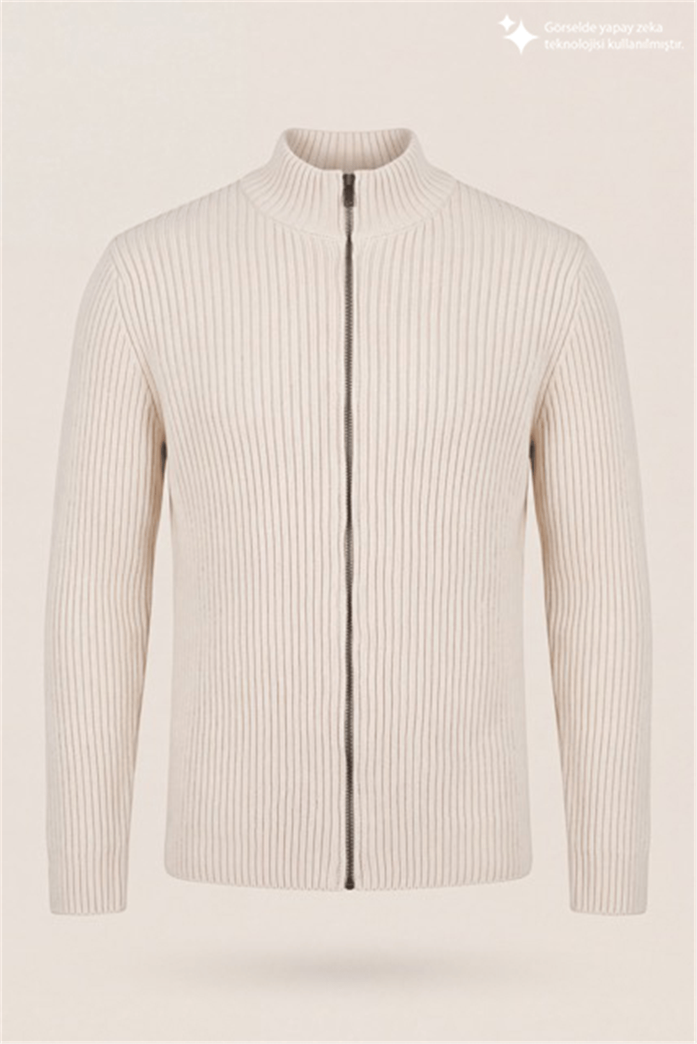 DKNY Ribbed Full-Zip Knit Sweater Erkek Triko Beyaz