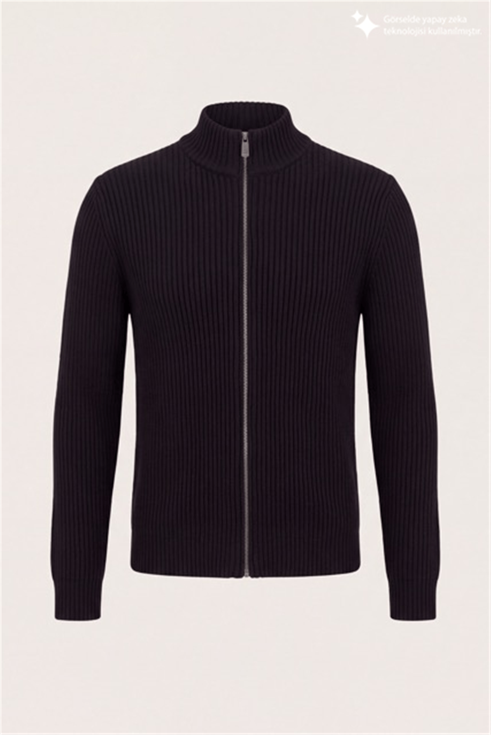 DKNY Ribbed Full-Zip Knit Sweater Erkek Triko Siyah
