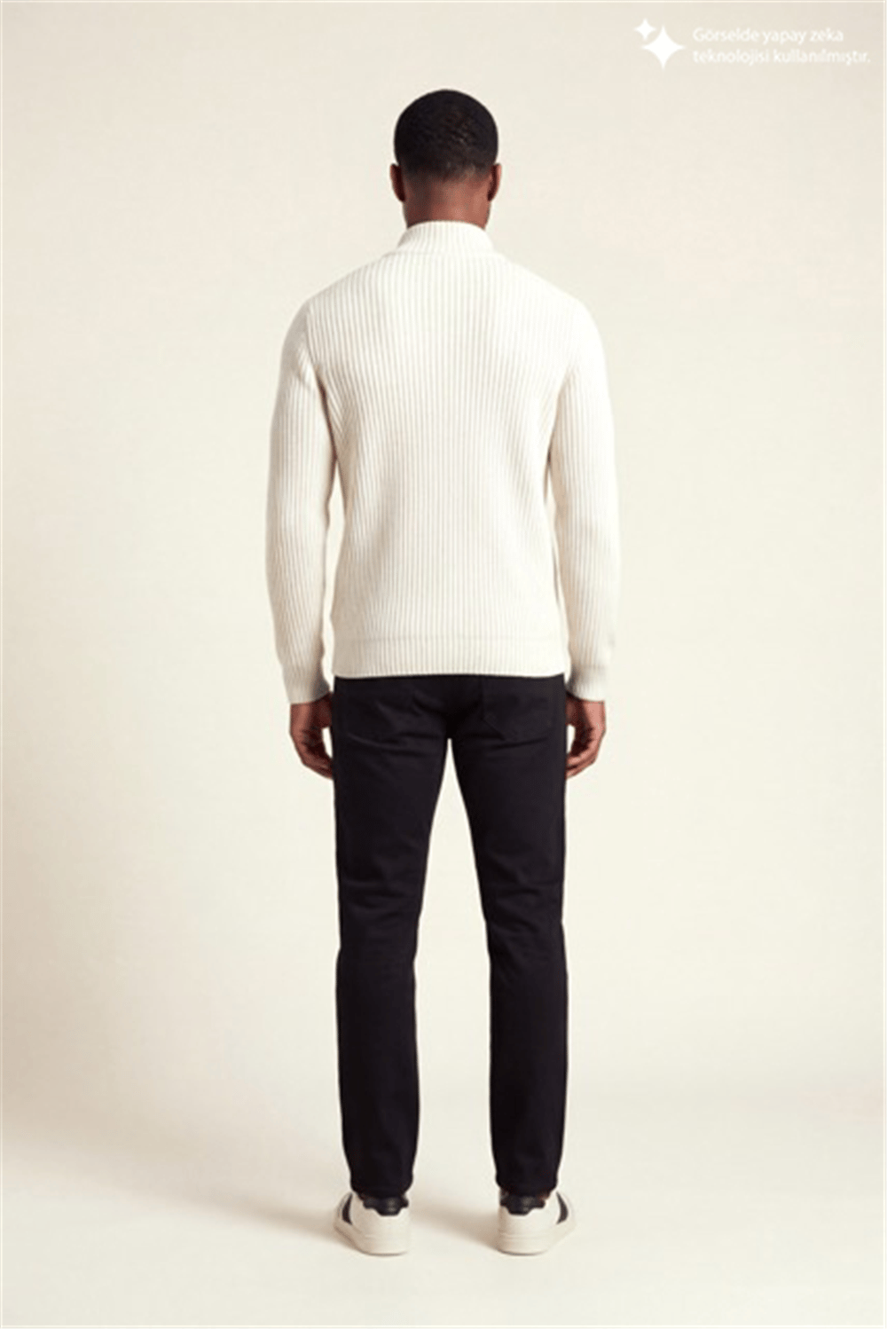DKNY Ribbed Full-Zip Knit Sweater Erkek Triko Beyaz