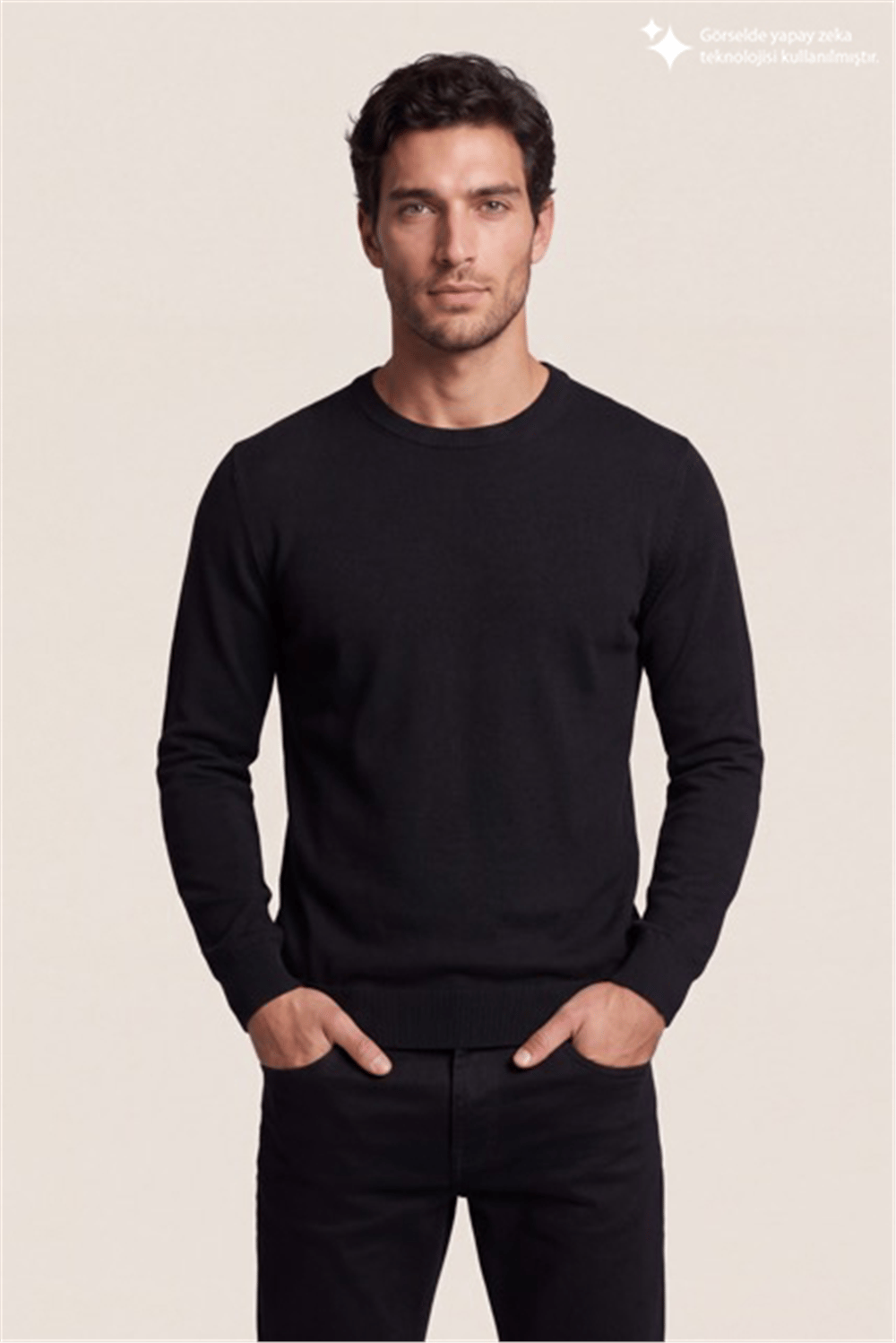 DKNY Ribbed Wool Blend Crew Sweater Erkek Triko Siyah