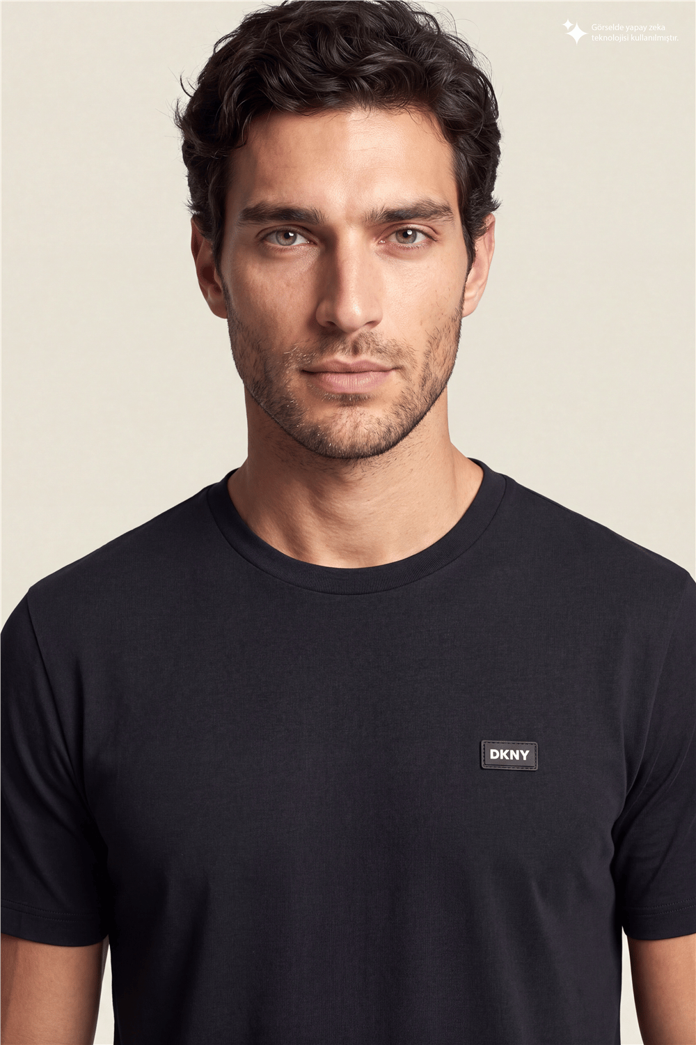 DKNY Silicone Logo Patch Tee Erkek Bisiklet Yaka T-Shirt Siyah