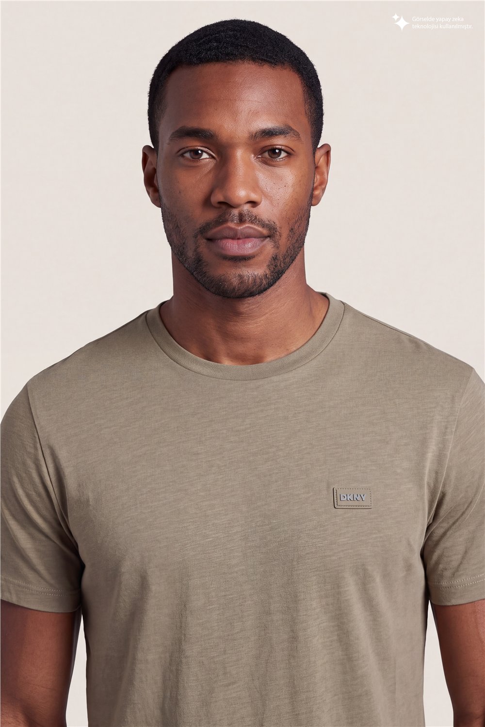 DKNY Silicone Logo Patch Tee Erkek Bisiklet Yaka T-Shirt Vizon