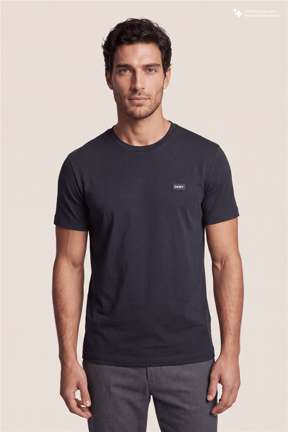DKNY Silicone Logo Patch Tee Erkek Bisiklet Yaka T-Shirt Siyah