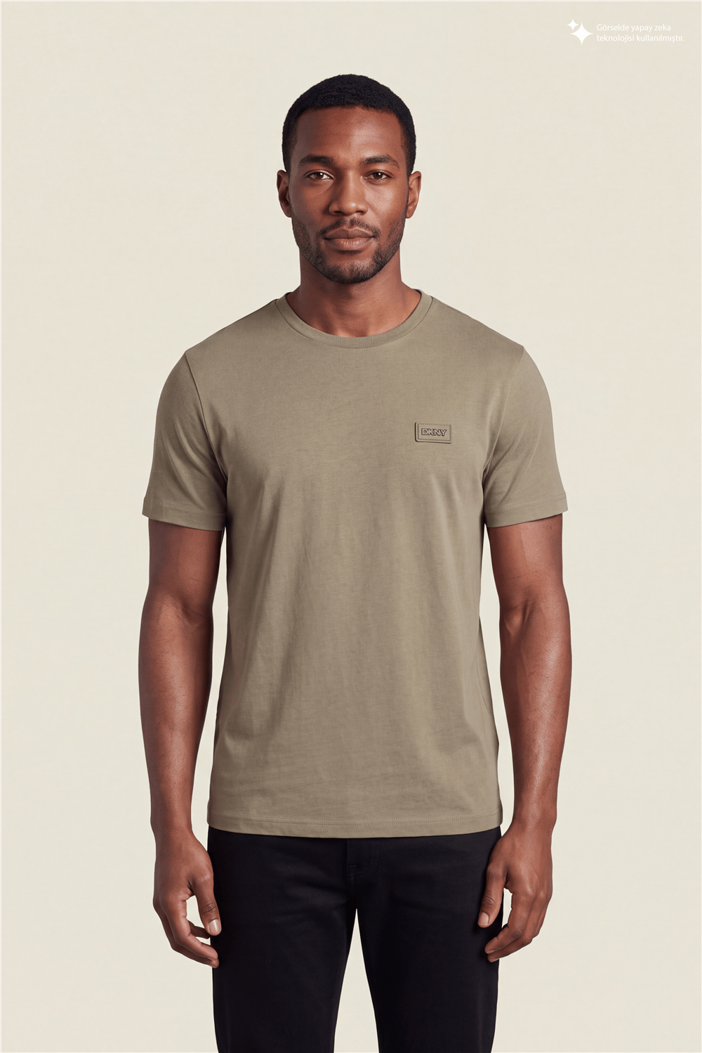DKNY Silicone Logo Patch Tee Erkek Bisiklet Yaka T-Shirt Vizon