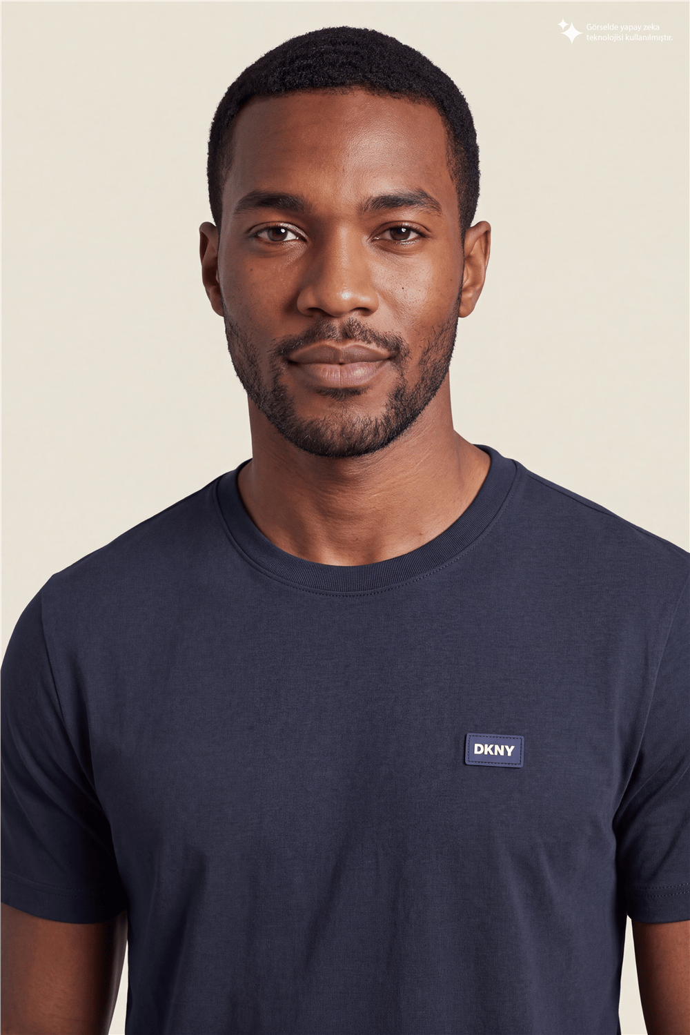 DKNY Silicone Logo Patch Tee Erkek Bisiklet Yaka T-Shirt Lacivert
