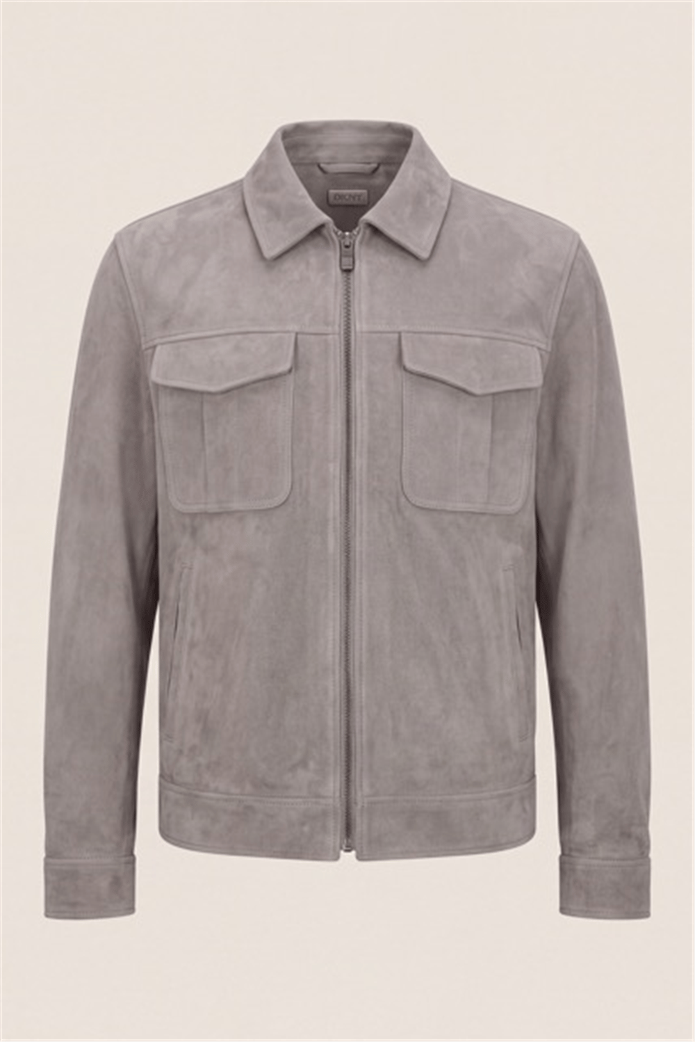 DKNY Suede Leather Zip Overshirt Erkek Deri Mont Gri