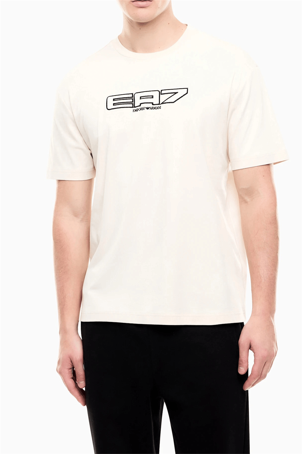 EA7 Erkek Bisiklet Yaka T-Shirt Bej