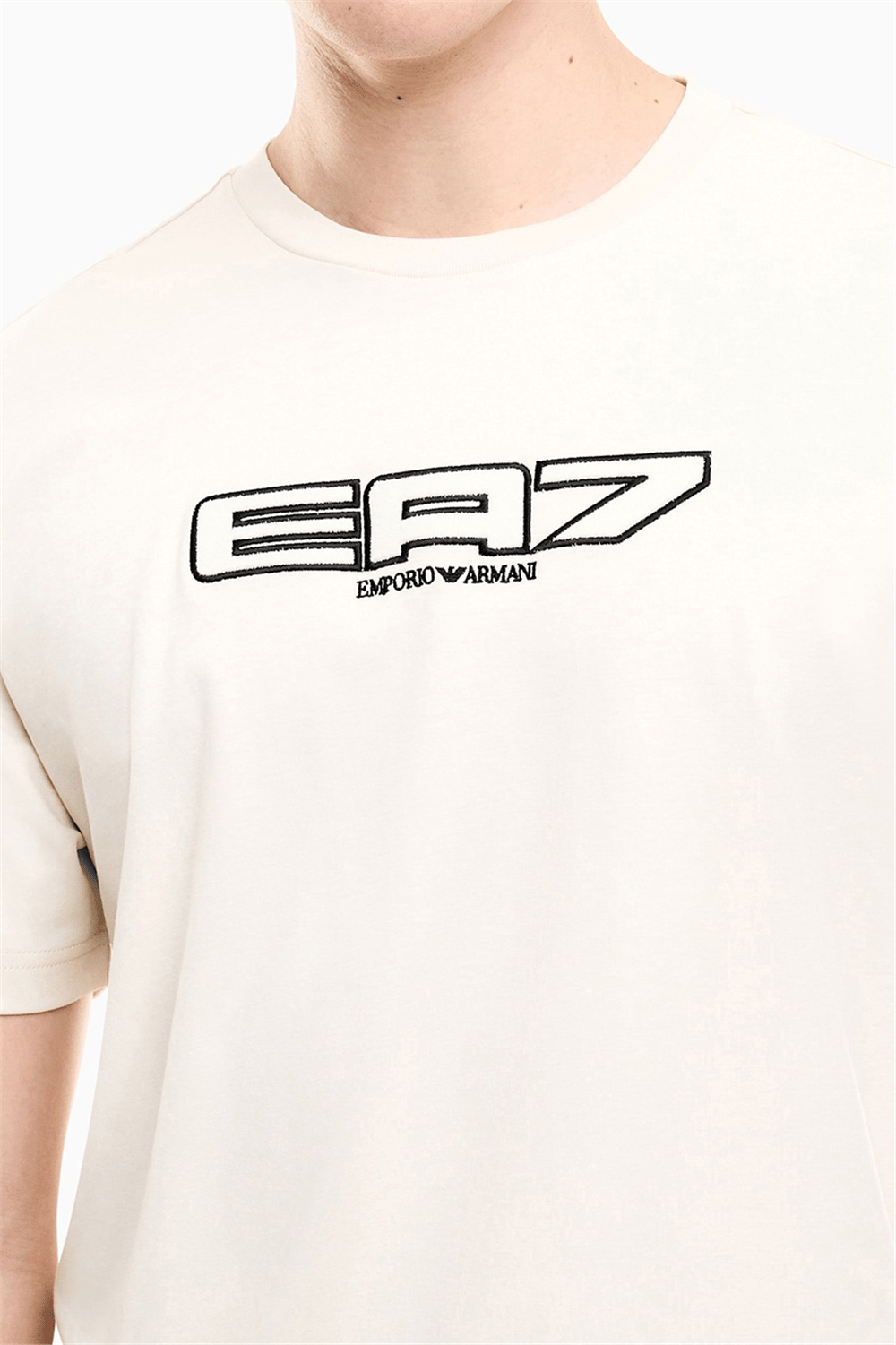 EA7 Erkek Bisiklet Yaka T-Shirt Bej