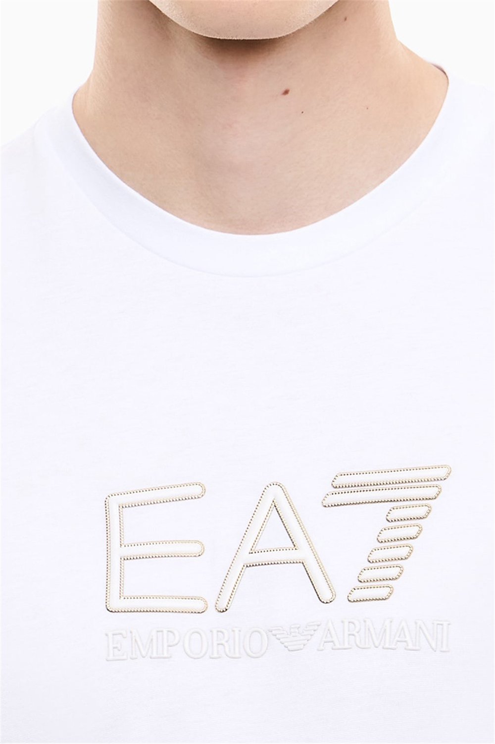EA7 Erkek Bisiklet Yaka T-Shirt Beyaz