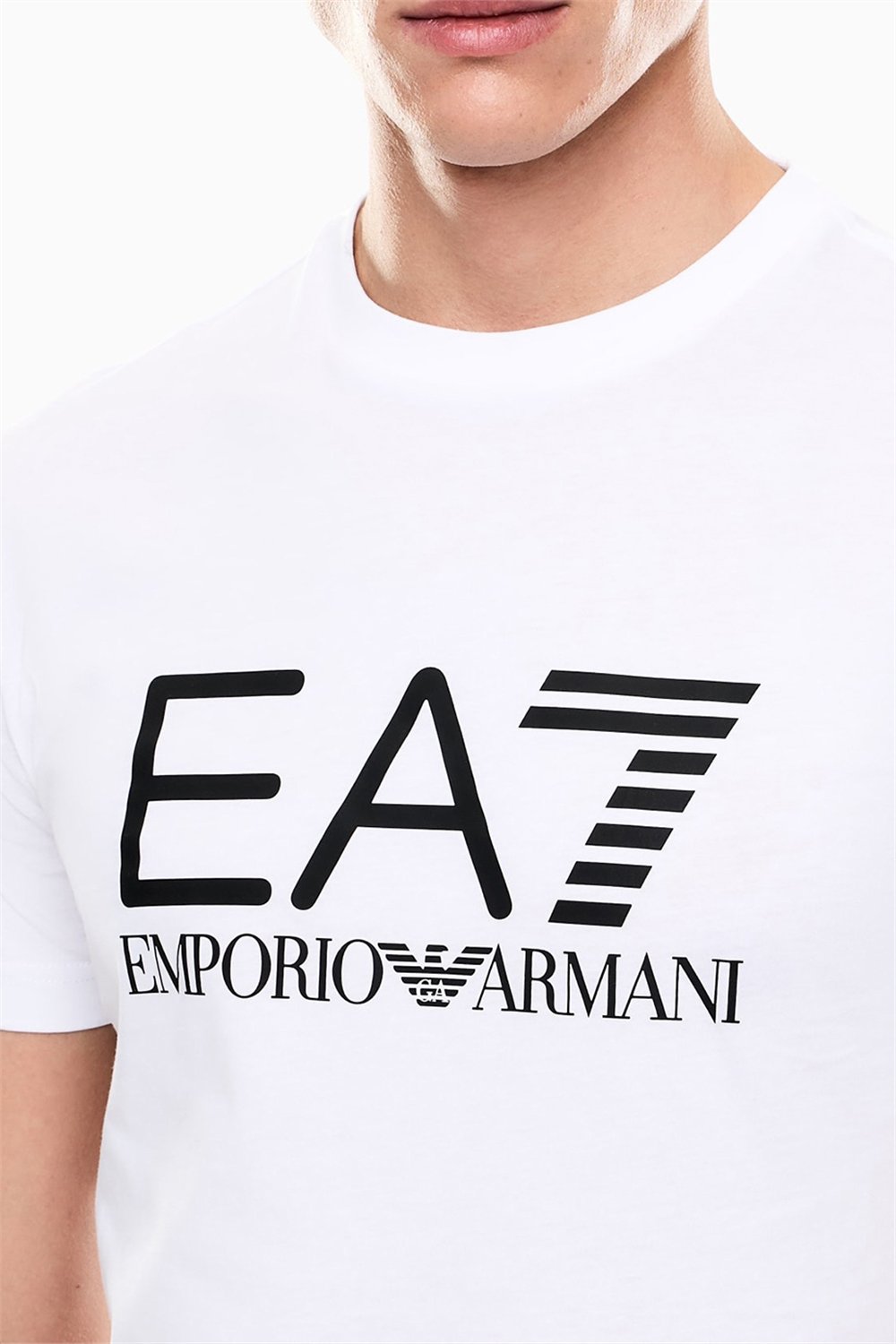EA7 Erkek Bisiklet Yaka T-Shirt Beyaz