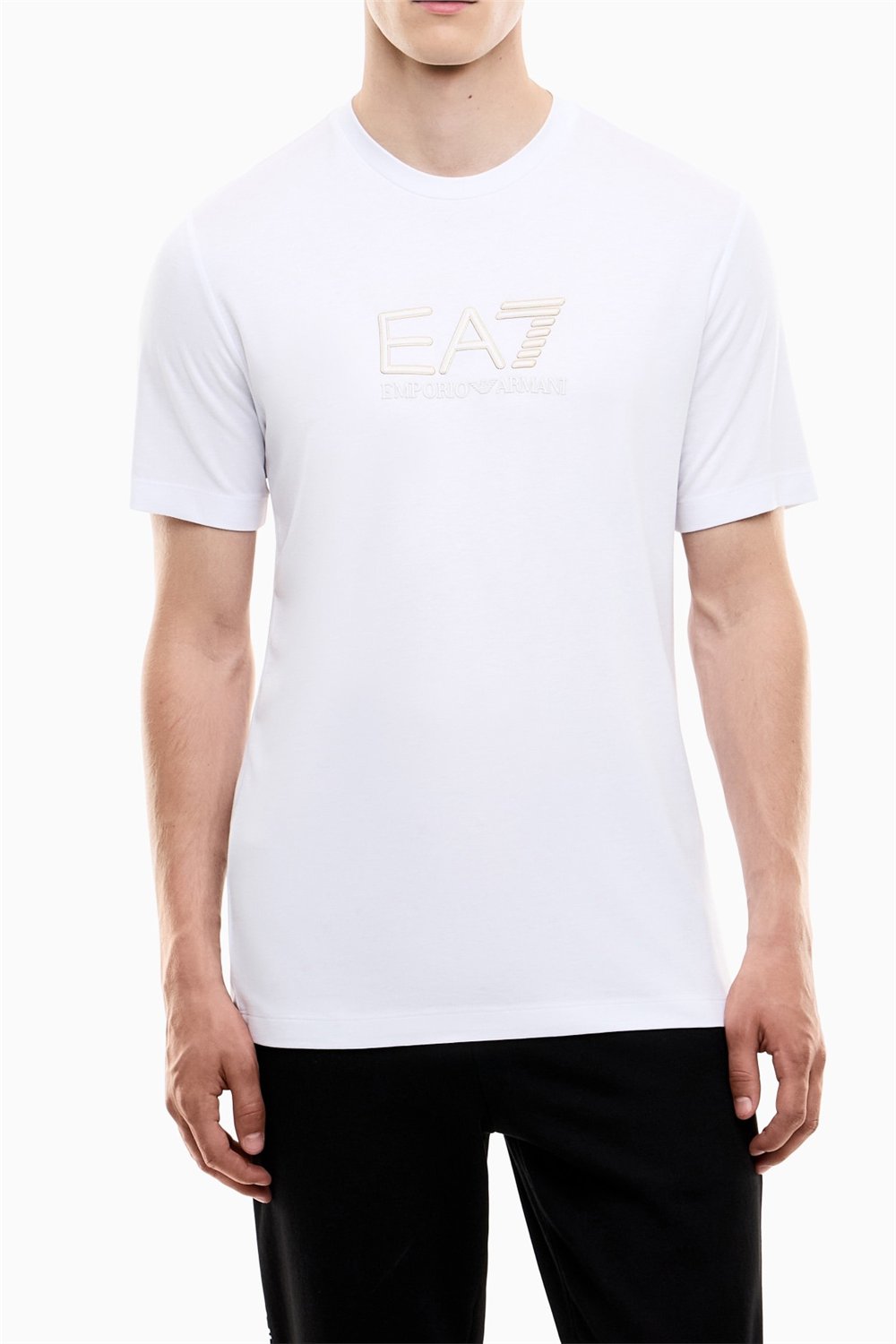 EA7 Erkek Bisiklet Yaka T-Shirt Beyaz