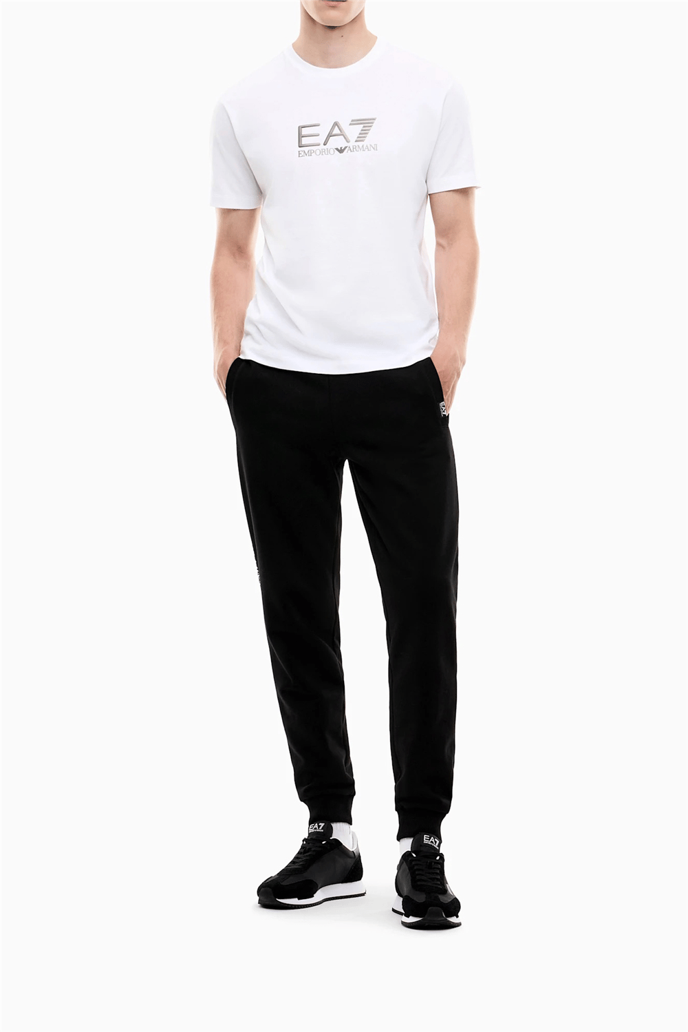 EA7 Erkek Bisiklet Yaka T-Shirt Beyaz