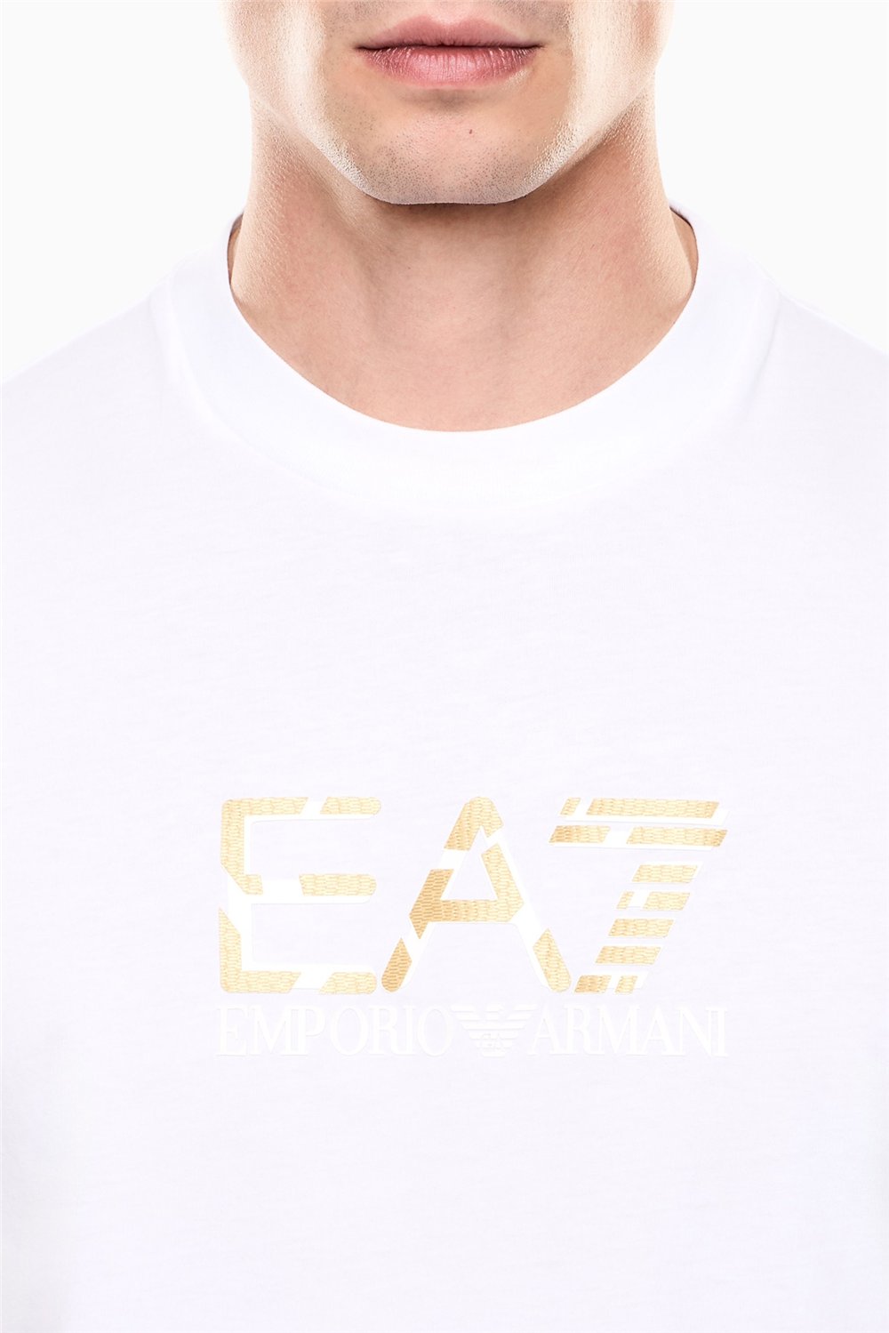 EA7 Erkek Bisiklet Yaka T-Shirt Beyaz