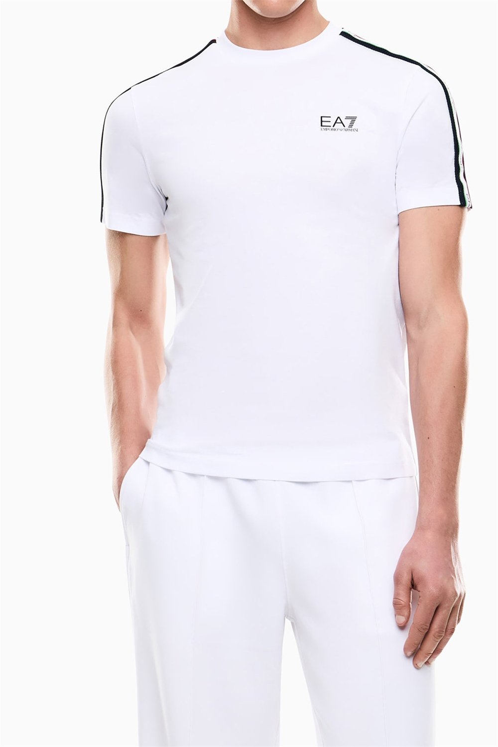 EA7 Erkek Bisiklet Yaka T-Shirt Beyaz