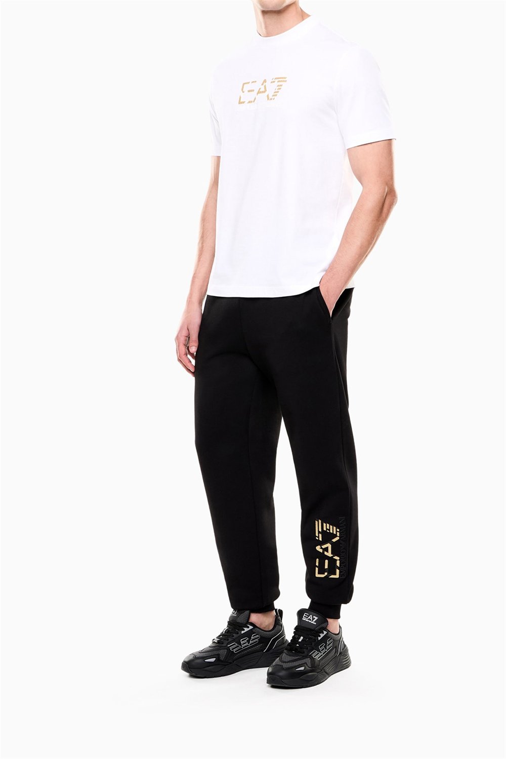 EA7 Erkek Bisiklet Yaka T-Shirt Beyaz