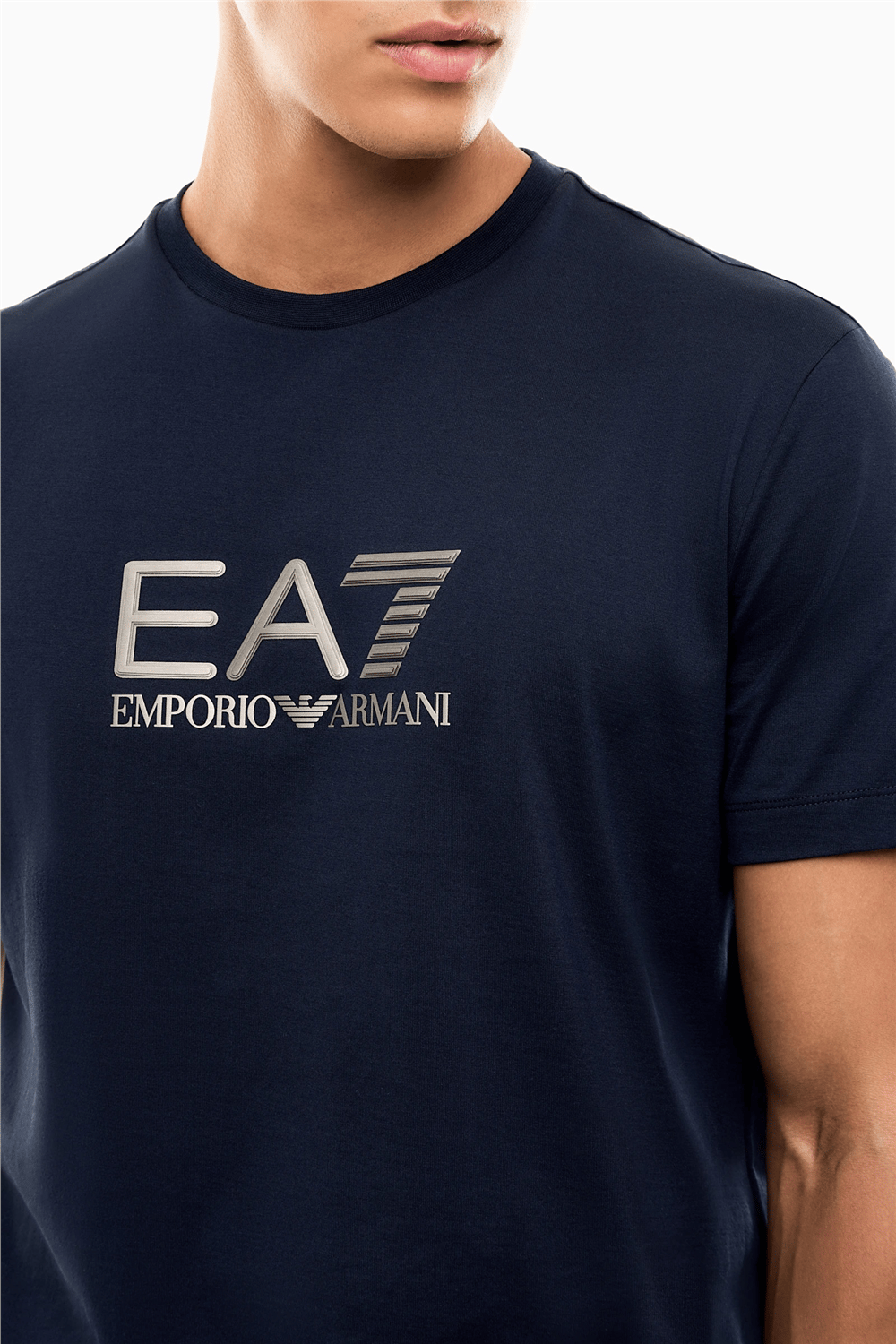 EA7 Erkek Bisiklet Yaka T-Shirt Mavi