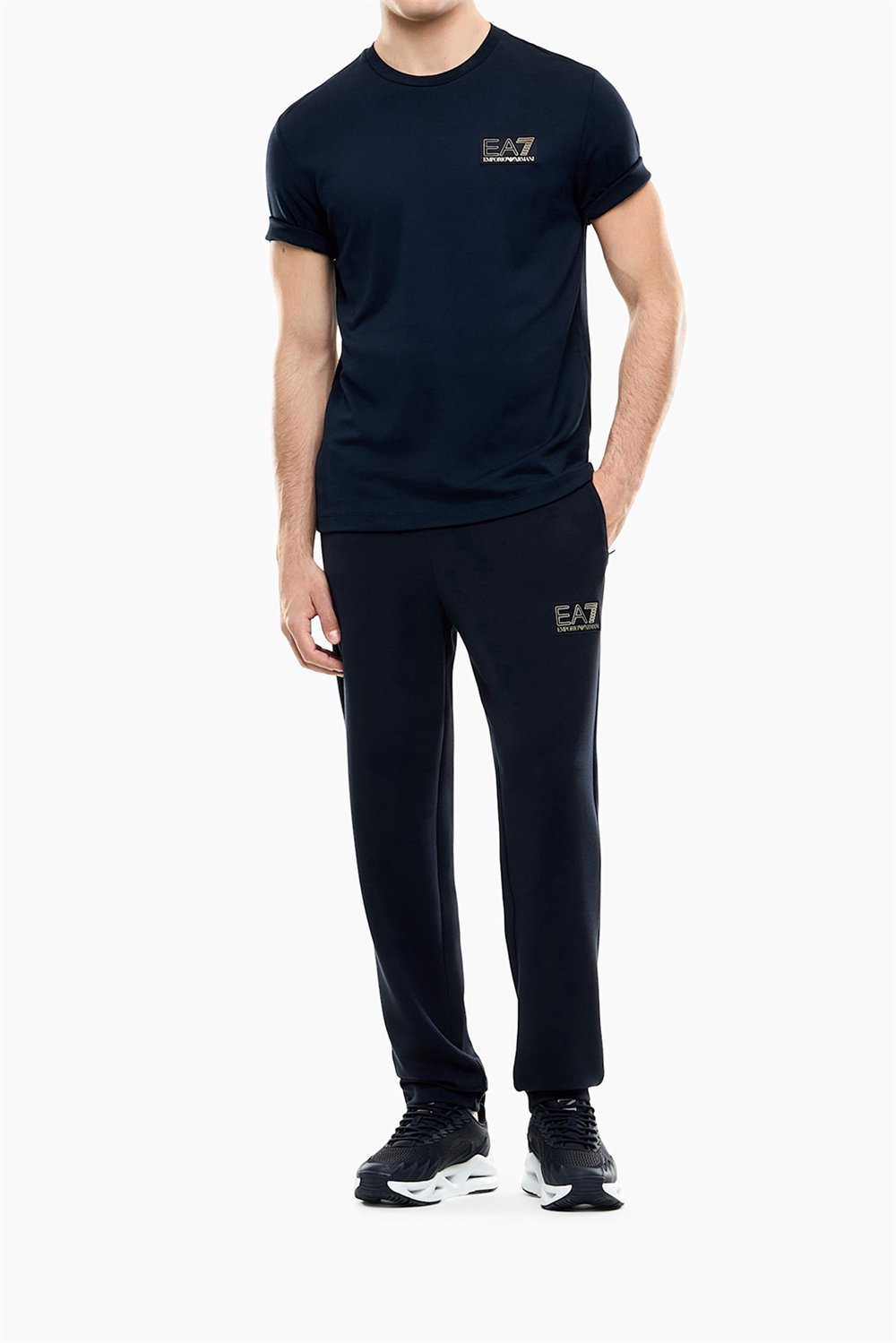 EA7 Erkek Bisiklet Yaka T-Shirt Mavi