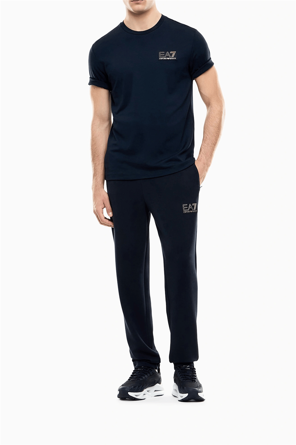 EA7 Erkek Bisiklet Yaka T-Shirt Mavi