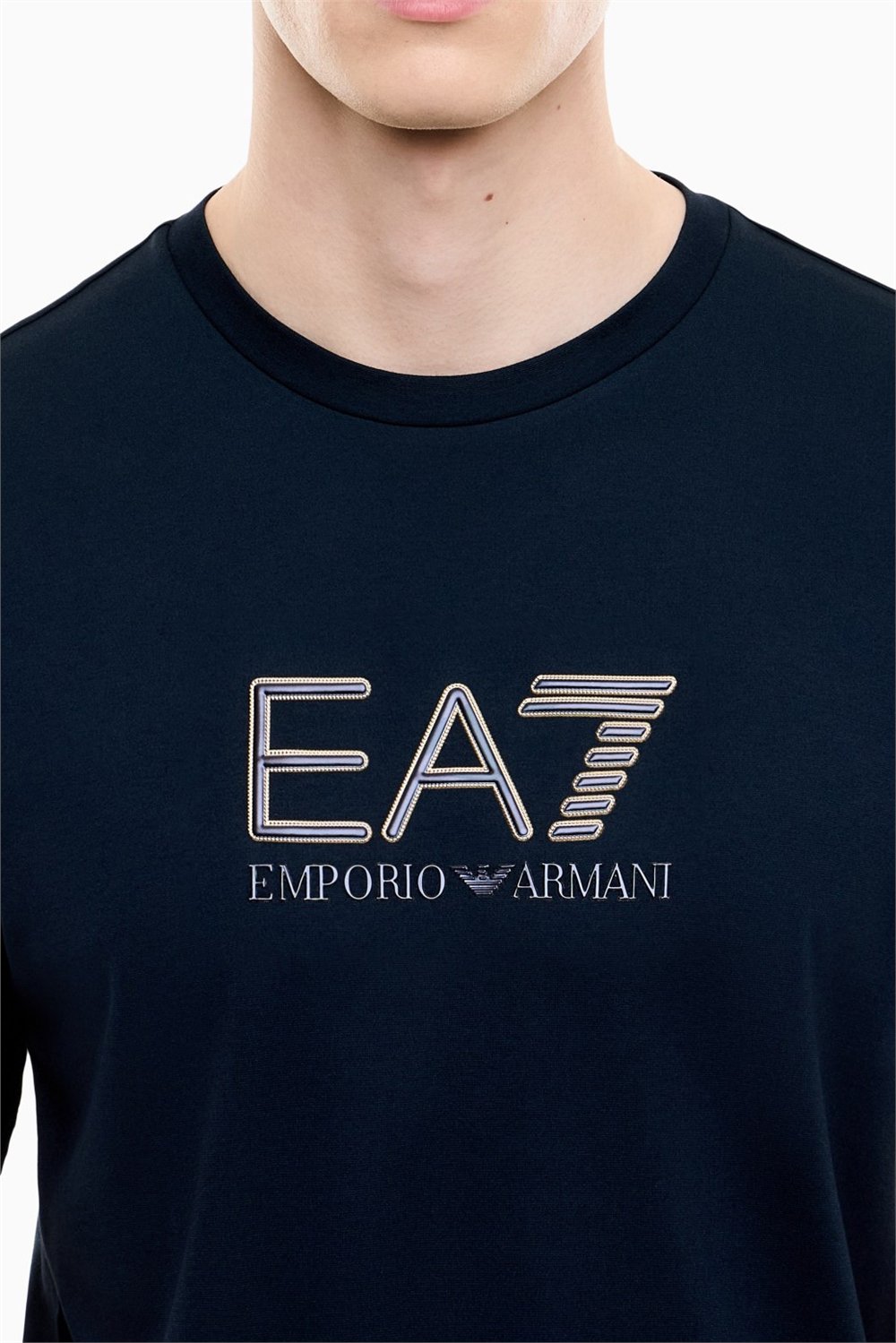 EA7 Erkek Bisiklet Yaka T-Shirt Mavi