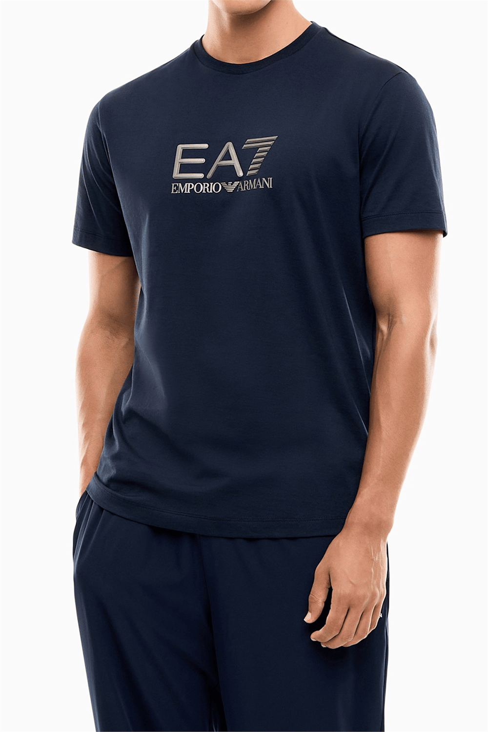 EA7 Erkek Bisiklet Yaka T-Shirt Mavi