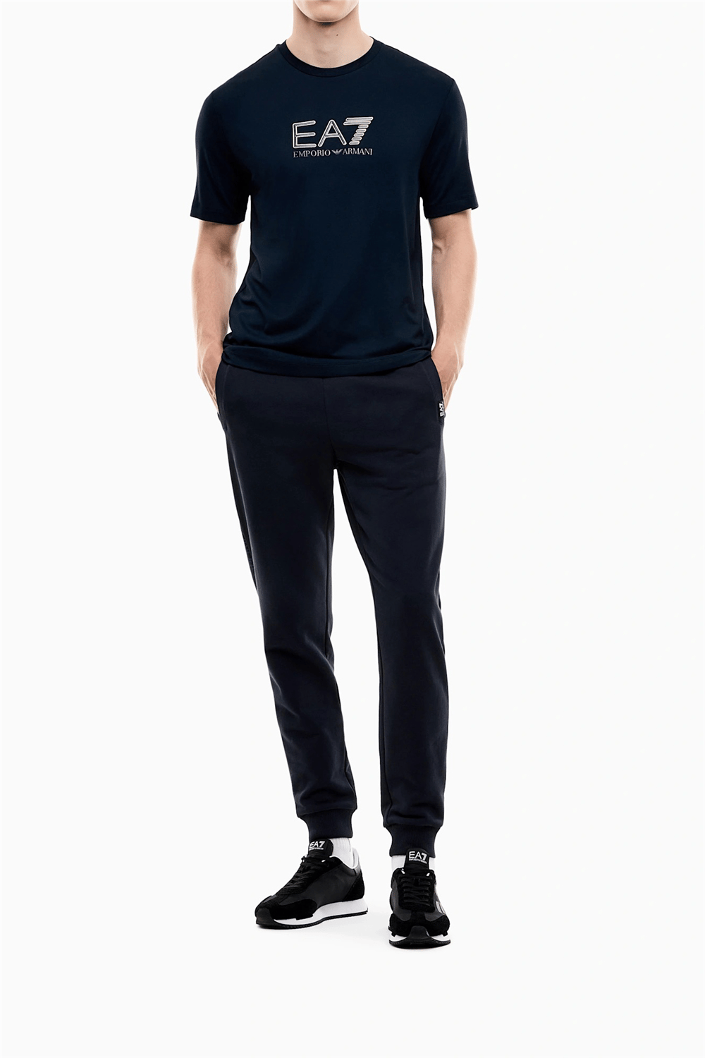 EA7 Erkek Bisiklet Yaka T-Shirt Mavi