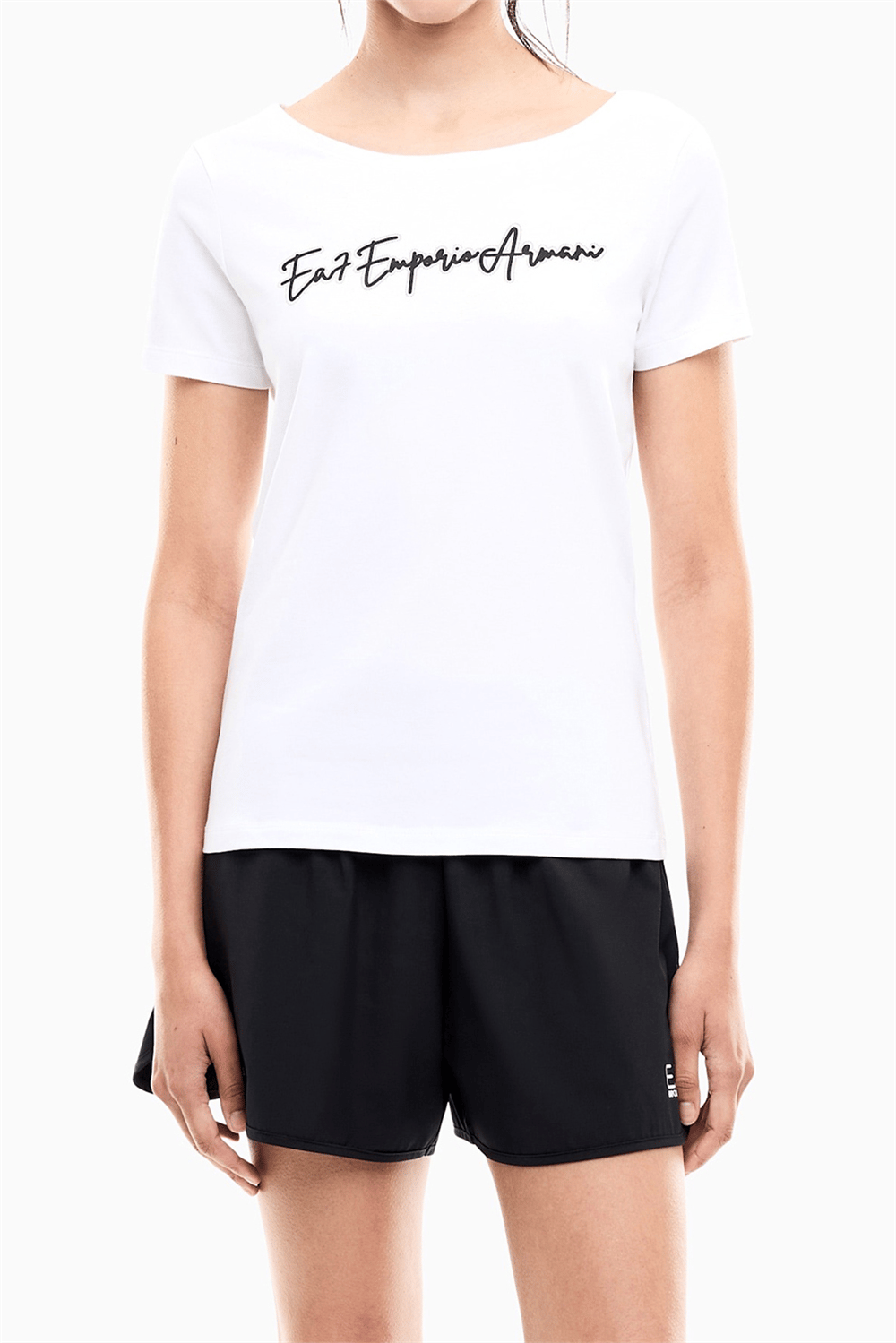 EA7 Kadın Bisiklet Yaka T-Shirt Beyaz