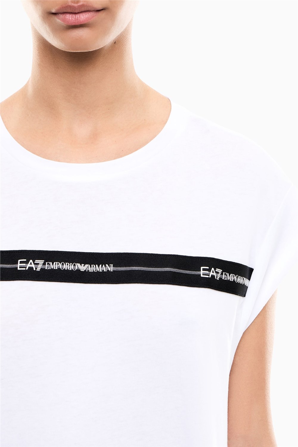 EA7 Kadın Bisiklet Yaka T-Shirt Beyaz