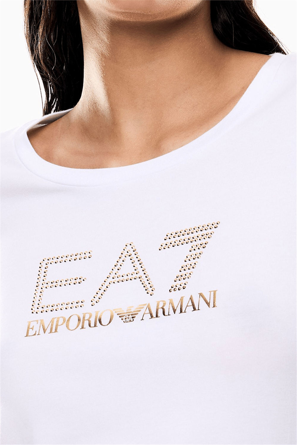 EA7 Kadın Bisiklet Yaka T-Shirt Beyaz