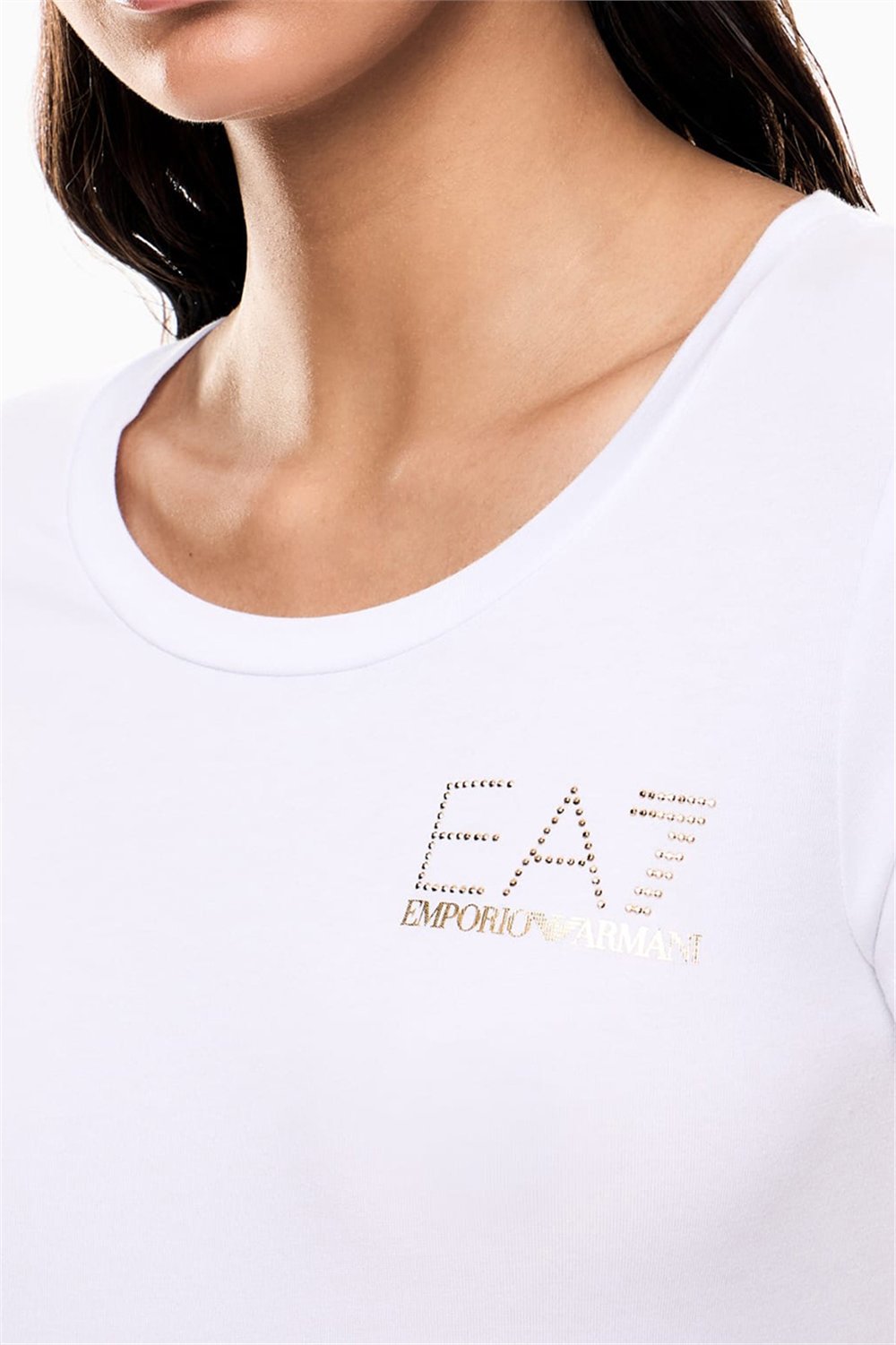 EA7 Kadın Bisiklet Yaka T-Shirt Beyaz